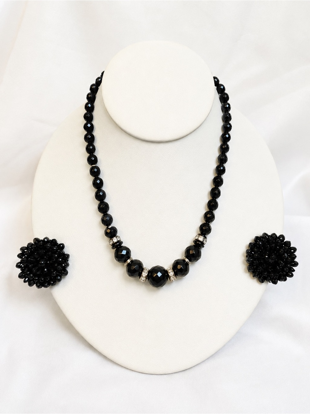 Germany Jewelry Necklace 16 Adjustable & Clip On Earrings Black Vintage Signed